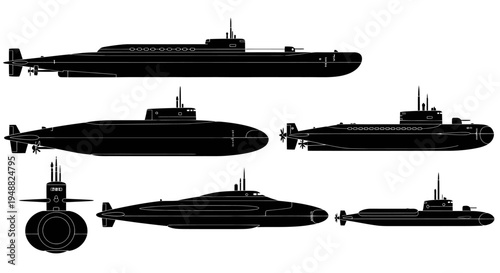 Tactical Attack Submarine Fleet Composition Vector Silhouette