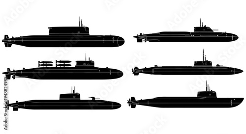 Nuclear Attack Submarine Fleet Multi-Angle Vector Silhouette