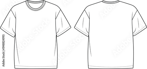 Women basic t shirt template, short sleeve casual tee front and back technical fashion drawing mockup – cad drawing flat vector illustration