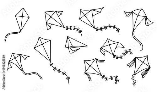 Minimal vector kite silhouettes for kids’ toys and freedom-themed illustrations