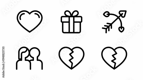 Heart and love icons with broken hearts gifts and relationships symbolizing emotions and connections