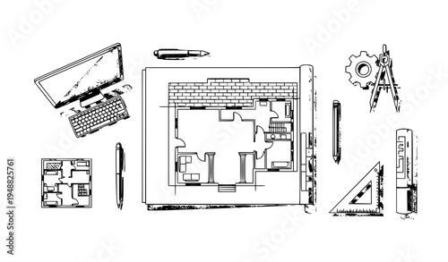 Minimal editable construction and architecture line icons for web and print