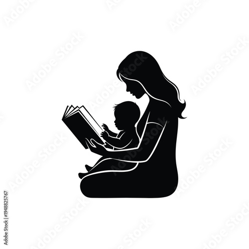A silhouette of a mother reading a book to her baby fostering early childhood literacy