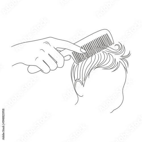 A hand uses a comb to style short curly hair in a simple line drawing