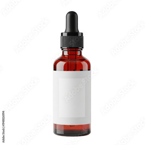 Clear glass dropper bottle with red cap and white label for essential oils or liquids