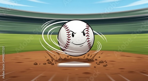 Animated Baseball with a Smiling Face.