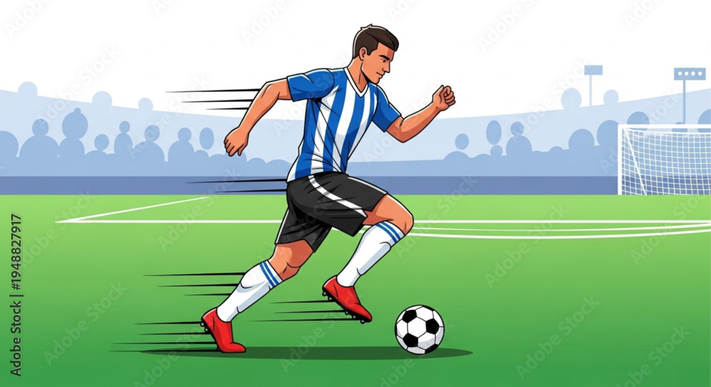 Obraz premium Soccer Player Running With Ball on Field.