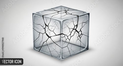 Transparent Ice Cube With Many Cracks.