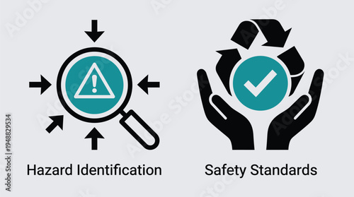 Vector graphic illustration shows hazard identification and safety standards