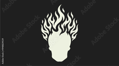 Flaming Head Silhouette Burning Hair.