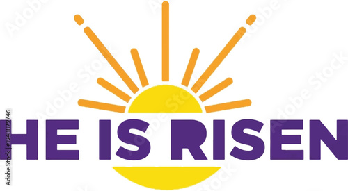 He Is Risen Easter Christian Religious Vector Illustration with Sunburst Design for Church Services, Holiday Celebrations, and Spiritual Marketing Materials