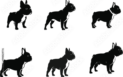 Silhouette of a dog in various running and playing poses