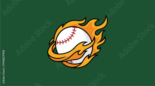 Flaming Baseball Sports Graphic Logo.