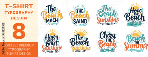 Beach and sunshine t-shirt typography designs with wavy elements