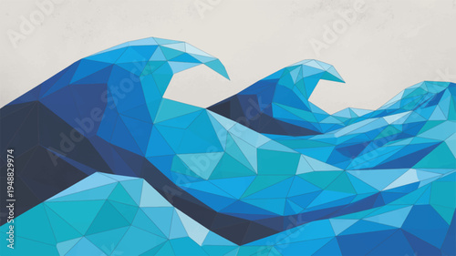 Low poly blue ocean waves crashing on a gray background abstract geometric illustration of sea swell