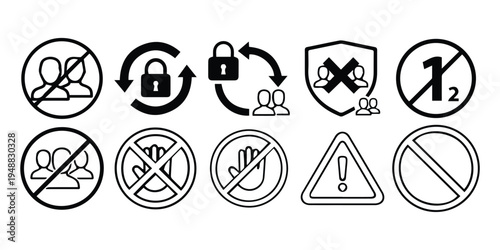 STOP sign icon set. Sign with hand and stop sign. Warning sign, attention, prohibition, danger, alert, road sign - stock vector.