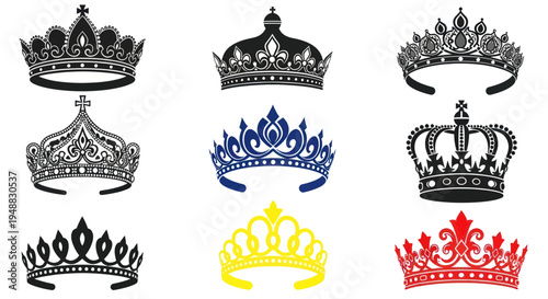 Collection of Royal Crowns and Tiaras - Royalty and Power Symbols