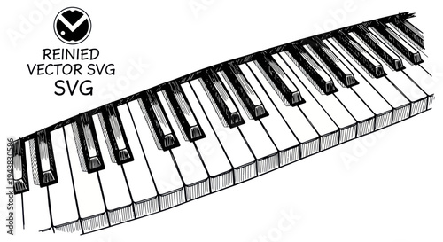 Hand-Drawn Piano Keyboard Sketch, Black and White Musical Instrument Illustration