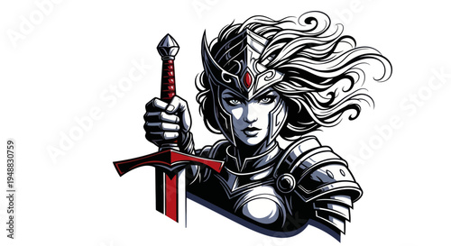 Warrior Woman Holding Sword, Fantasy Knight Armor, Fierce Female Warrior
