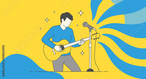 A musician performs at a creative agency event with guitar and mic