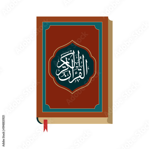 Holy Quran Book with Arabic Calligraphy Cover Illustration
