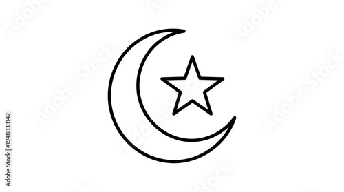 Minimalist black-and-white crescent moon with star icon, symbolizing culture, heritage, and faith.
