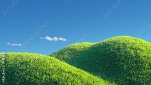 Rolling green hills under a bright blue sky with fluffy white clouds