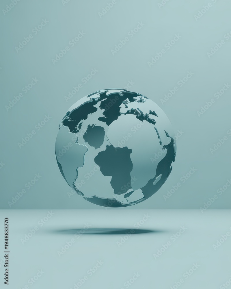 Fototapeta premium Teal globe with americas prominently displayed on a muted background
