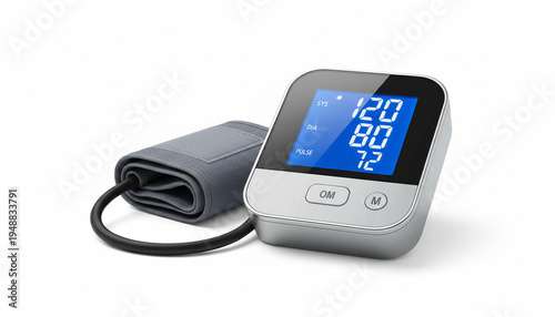 digital blood pressure monitor, Digital Blood Pressure Monitor Screen Displaying Readings, Concept of Telehealth, Remote Monitoring, and Health Data Analysis