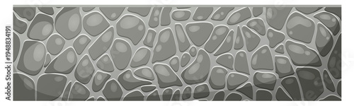 Gray stone wall pattern with large rounded rocks and white outlines seamless texture transparent background