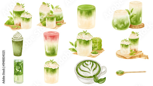 Set drink matcha Perfect for small business branding, planner stickers, packaging, cafe menu, and aesthetic social media designs.