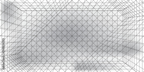 Perspective grid background. Empty futuristic digital box room