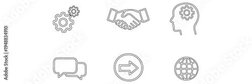 A collection of linear icons representing concepts like teamwork communication and global connections silhouette high quality professional detailed modern elegant stylish