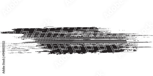 Tire track. Car, bike, motorcycle tyre mark with grunge effect isolated on white background. Wheel footprint on the road. Top view of rubber protector mark.