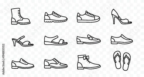 Line art of women's high heel sandal and men's dress shoe