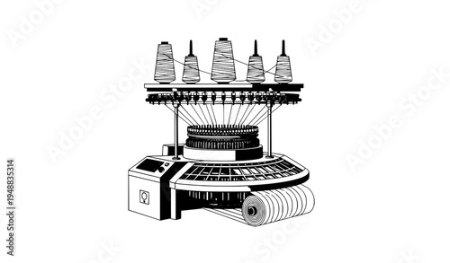 Circular Knitting Machine Textile Production Vector Diagram