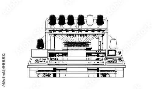 Industrial Knitting Machine Producing Fabric Vector Illustration