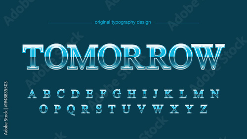 A modern typography design featuring the alphabet and the word TOMORROW in a futuristic style