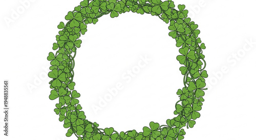 Green leafy wreath frame with oval shape and lush foliage on white background for decoration and design