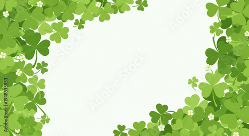 Lucky green clover leaves frame border with white background for decoration and design