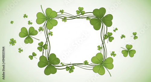 Green clover wreath with leaves on white background for st patrick's day decoration or luck symbol