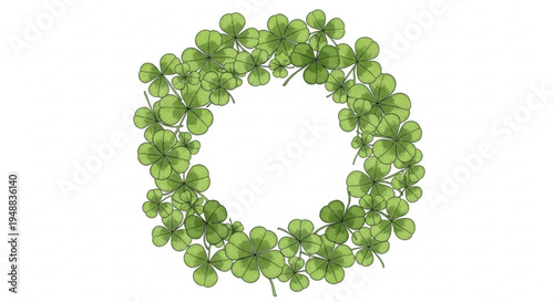 Lush green shamrock wreath on white background for st patrick's day decorations and irish symbolism