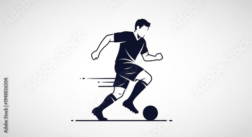 Soccer Player Kicking Ball Dynamic Action Silhouette.