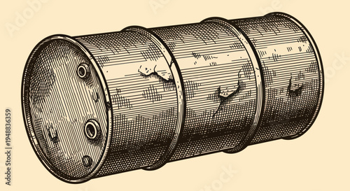 Vintage Metal Drum with Rivets.