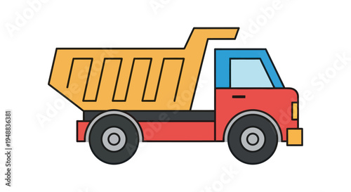 Colorful cartoon dump truck vehicle.