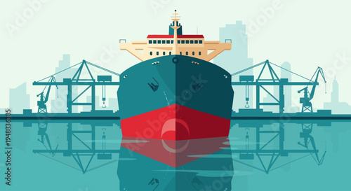 Large Cargo Ship in the Harbor.