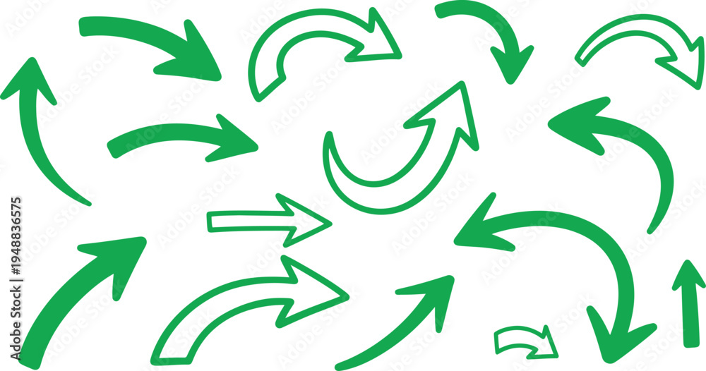 Obraz premium Collection of green arrows pointing in various directions