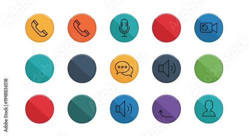 Colorful communication icons on circles.