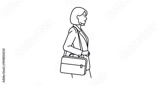 Woman holding briefcase walking alone.