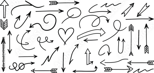Collection of hand drawn arrows and symbols